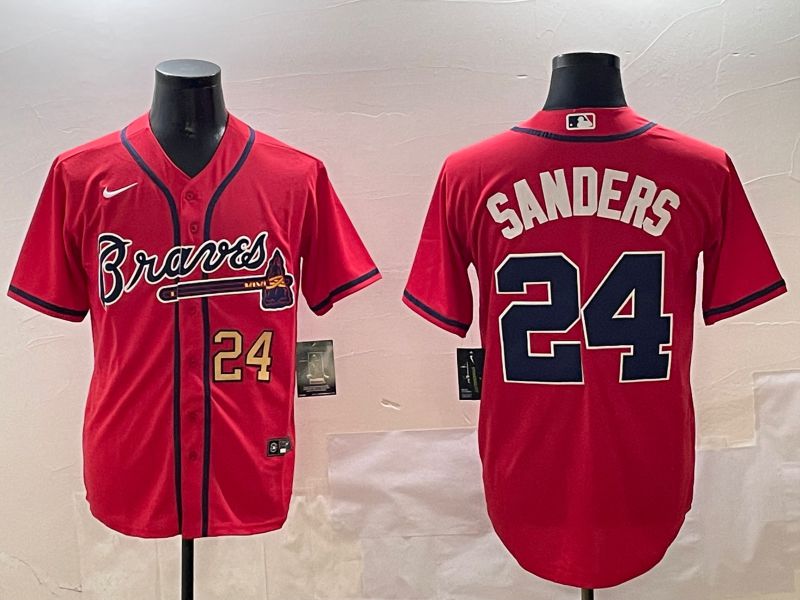 Men Atlanta Braves #24 Sanders Red Game 2025 Nike MLB Jersey style 3